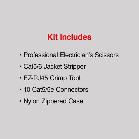 EZ RJ45 HD Basic Termination Kit With Crimp Tool And Cat5e Connectors In A Nylon Zip Case details listed