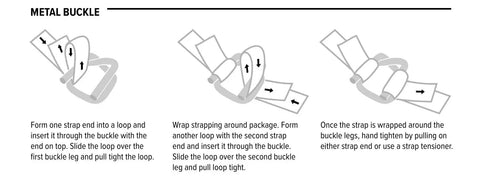 Metal buckle instructions for Portable One Half Inch Polypropylene Strapping Kit With Mini Coil Tool And Buckles, 3000 Ft Poly Strapping