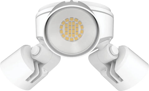 3-Light LED Outdoor Flood Light With Dusk To Dawn Sensor, Adjustable Lumens, Selectable Color, Round Heads, White Finish