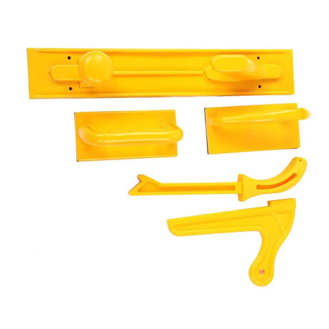 Heavy Duty 5 Piece Woodworking Push Block And Stick Kit For Rock Solid Board Control On Router Tables Saws And Jointers With Non Slip Grip And Kick Free Design, yellow ABS tools set.