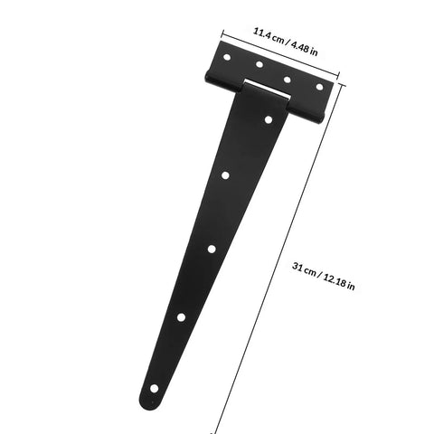 Beefy Heavy Duty 12 Inch T Shape Door Hinge In Black Iron With Durable Bearing Slot Design For Industrial Environments And Easy Door Installation