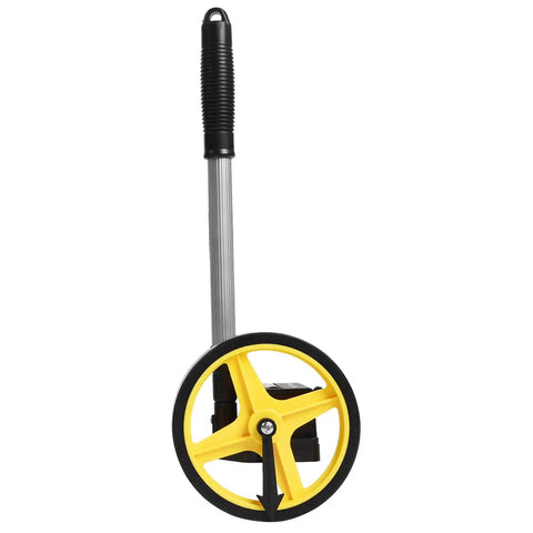 Luocute Mechanical Distance Measuring Wheel 0 to 9999.9m small wheel with a lightweight aluminum handle and yellow measuring wheel.