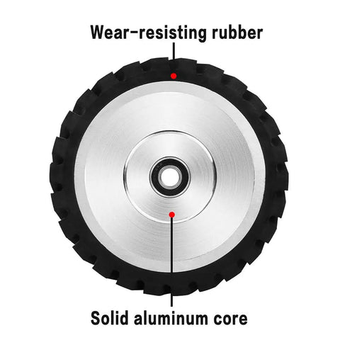 Front view of 10 By 2 Inch Belt Grinder Rubber Wheel With Serrated Contact 6206 Bearing Durable Wheel showing wear-resistant rubber and aluminum core