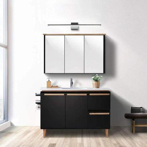 31.5 Inch Modern LED Vanity Light In Black Finish, 28W Aluminum Frame With Frosted Acrylic Diffuser Above Bathroom Mirror