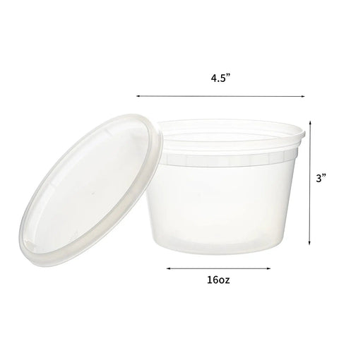 16-Ounce To-Go Food Storage Containers with Lids, BPA Free, Leakproof Microwave Safe, showing open container and lid.