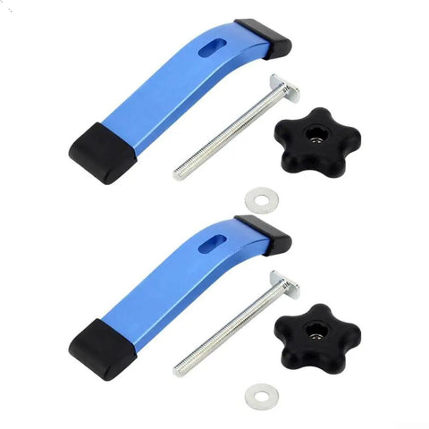 Premium M8 T Slot Hold Down Clamp Kit Blue Anodized Aluminum With Smooth Slide Feature For Router Table And Drill Press Woodworking Stables Materials, showing clamps and knobs.