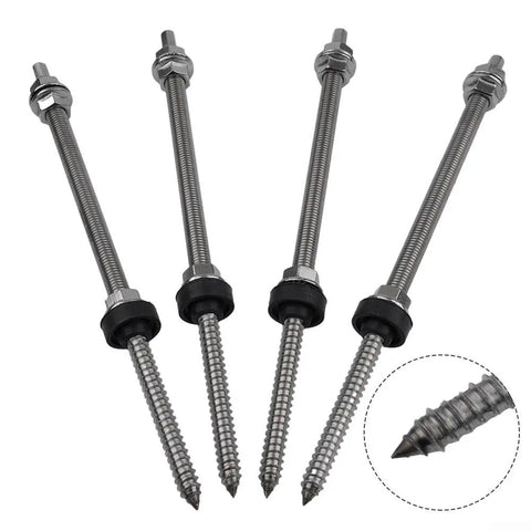 Rugged M10 Hanger Bolt Kit With EPDM Seal Stainless Steel Locking Nuts And Adapter Set For Solar Panel Mounts 250mm 4 Pieces