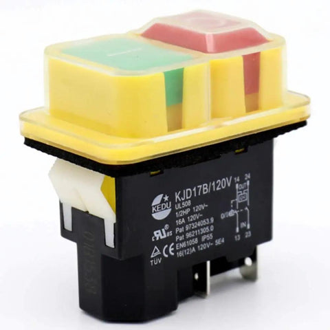 Industrial 120V 16A Four Pin Push Button Switch With Waterproof PVC Cover For Power Tools Saw Drill Grinder Cutting Machine On Off Half HP Overload And Undervoltage Protection