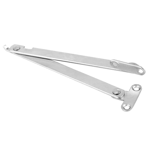 Close-up of one heavy duty metal hinge from Cabinet Lift Up Strut Set Pro Grade Quiet Smooth Operation for cupboards, angled view