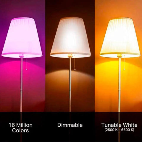 Color Changing WiFi LED Bulbs A19 850 Lumens 9.5W Dimmable With Auto White And 16 Million Colors No Hub Required To Set The Vibe demonstrating 16 million colors and tunable white