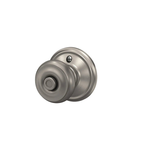 F40 GEO 619 Georgian Door Knob, Satin Nickel, Bed Bath Privacy Lock with Push Button, Self Aligning Screws