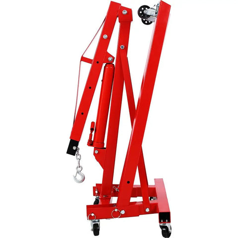 Heavy Duty Two Ton Hydraulic Engine Hoist And Foldable Cherry Picker Shop Crane With Roll Around Caster Wheels Rust Resistant Steel Lifter in collapsed position