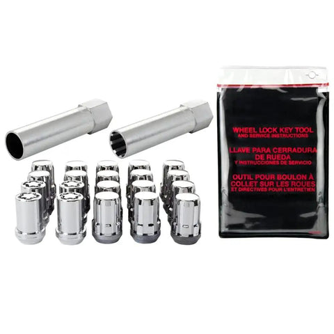 Chrome SplineDrive Wheel Installation Kit For 5 Lug Wheels With 16 Lug Nuts 4 Locks 1 Key And 1 Install Tool M12 X 1.5 Thread