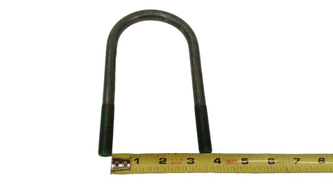 Four 1/2 Inch U Bolt Trailer Axle Spring Mount Kit For 5200 Lb And 6000 Lb Axles, 3 By 6-1/2 Inch Size, Includes Tie Plates And Fine Thread 1/2-20 Hardware, Plate Finish May Vary. U-bolt shown with tape measure.