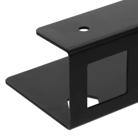 Heavy Duty Under Desk Laptop Mount Tray With Easy Grip Clamp Setup holds machines, close-up view of matte black metal bracket.