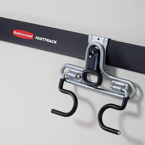 FastTrack Wall Double S Hook Garage Organizer Set, 2 Pack For Hand Tools, Soft Grip Coated Tool Hangers, Easy Snap In Install On Rails
