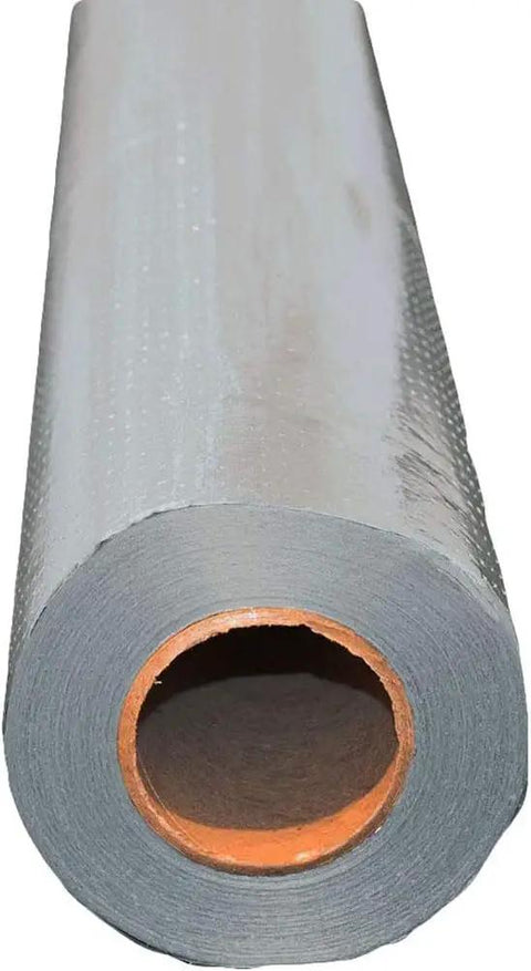 No Sweat Summer Cooling Radiant Barrier Insulation Roll Double Sided Perforated Aluminum Foil Heat Shield For Attics close-up view of roll