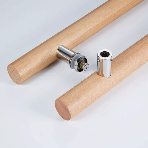 Rock Solid 304 Stainless Steel Connector, Top Shelf Heavy Duty Beech Wood Double Sided Push Pull Handle For Saunas, showing connector and bars.