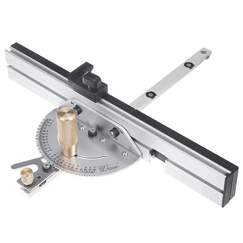 Brass Handle Miter Gauge 450mm 27 Degree With Box Joint Jig Track Stop for table saw and router, aluminum alloy rail with bearings