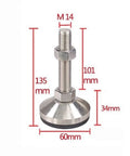 Heavy Duty Carbon Steel Adjustable Leveler Legs For Shop Furniture And Gear, thickened screw pads with M14 dimensions.