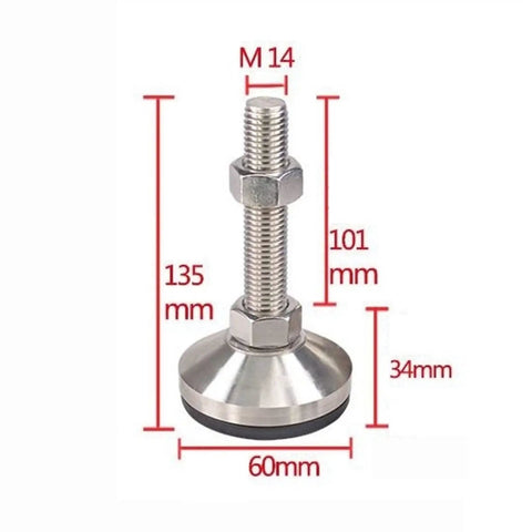 Heavy Duty Carbon Steel Adjustable Leveler Legs For Shop Furniture And Gear, thickened screw pads with M14 dimensions.