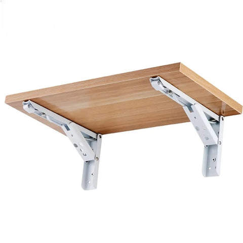 Two Pack Folding Triangle Shelf Brackets Wall Mounted for Tools and Benches 12 Inch White Heavy Duty Spring Support