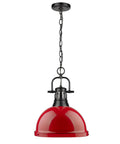 Duncan 1 Light Pendant With Chain Dope Industrial Open Bottom Shade in red, black chain, vintage inspired ceiling light