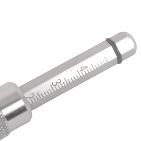 Close-up of 14mm Top Dead Center Timing Gauge TDC Tool For Spark Plug Thread with 304 stainless steel and 1mm increment markings