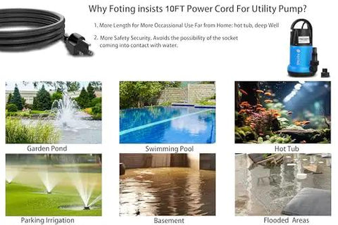 Tough As Nails 1HP Submersible Sump Pump Pushing 4600GPH with 10 ft cord for garden pond, swimming pool, and basement drainage.