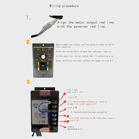 Wiring instructions for Heavy Duty Geared Motor 110V 60W Single Phase Reversible Motor With Variable Speed Controller 0 To 135 RPM