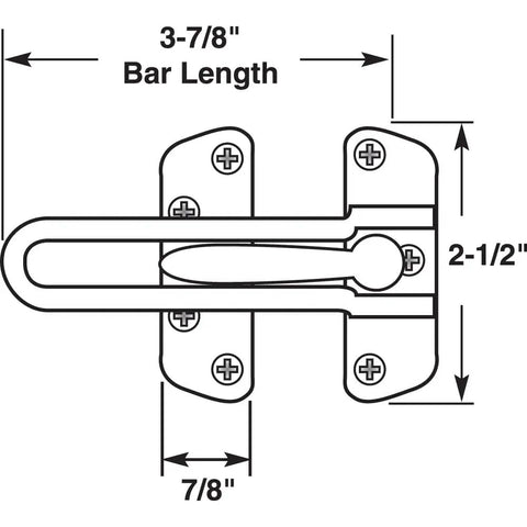 Real Badass Security Swing Bar Lock For Heavy Duty Diecast Hinged Swing In Doors Offers Safe Ventilation And Peephole Viewing Child Proof Build With Solid Chrome Finish 3 7 8 Inch Bar Fits Standard Door Frames No Fuss Install Set Of 1 Dimensions diagram showing 3-7/8 inch bar length and 2-1/2 inch height.