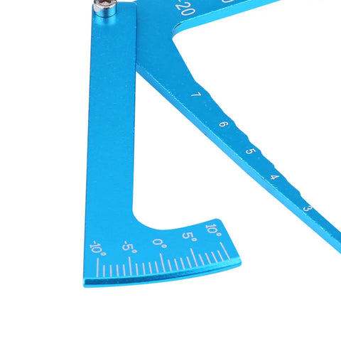 Dead Simple RC Camber Gauge And Toe Alignment Ruler For On Road Cars Rock Solid Build Measures wheel angles with blue aluminum scale.