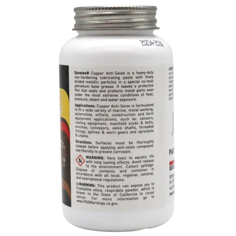 Back view of Copper Anti Seize Paste 8 Oz Can Heavy Duty Lubricant For Threads And Fasteners Protects Against Extreme Heat Pressure Steam Water Prevents Galling Seizing And Corrosion Two Pack, showing label details.