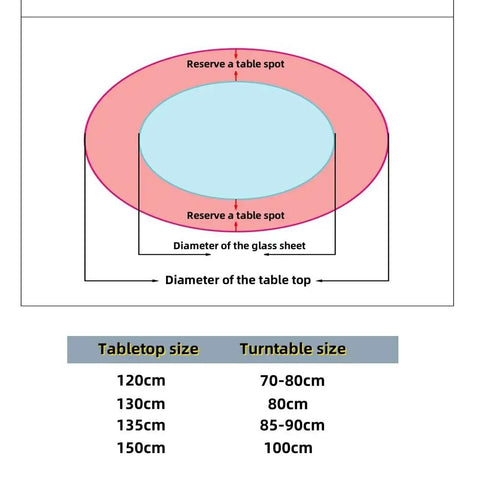Diagram showing dimensions for Game Changer Heavy Duty Lazy Susan For Large Round Dining Table With Thick Tempered Glass.