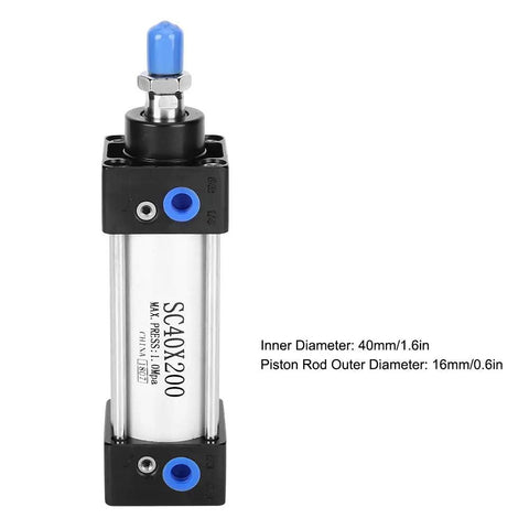 Front view of SC40 Aluminum Alloy Double Acting Pneumatic Cylinder 200mm Stroke Rugged Workhorse Air Actuator for industrial automation.