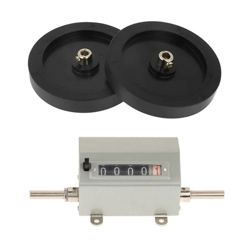 Heavy Duty Metal Rope And Cable Length Counter Featuring Hella Sturdy Rolling Wheel and Dead On Five Digit Readout, components view.
