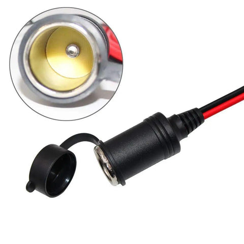 Close-up of 2 Pack 3Ft 12V Female Socket Battery Eyelet Ring Terminal Extension Cord Adapter Kit with Rubber Cap, SPT 16AWG 2C Cable