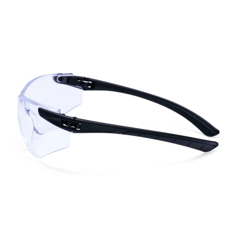 Badass WrapAround Safety Glasses With Hella Comfort Nylon Frame And Tight Adjustable Arms for top shelf eye protection side view