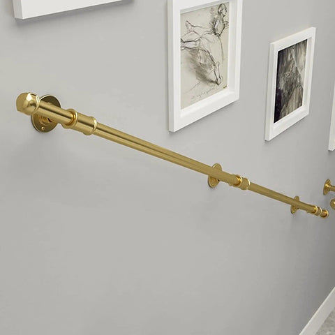 Built Tough Wrought Iron Stair Handrail Wall Mount Safety Banister With Rust Proof Galvanized Coating No Sweat Install Kit Heavy Duty Support Rail Indoors Outdoors on a wall with art.