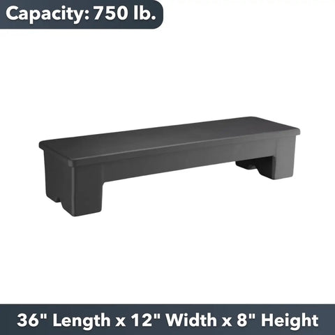 Built Tough Heavy Duty Plastic Dunnage Rack Rock Solid 36 X 12 X 8 Inches narrow shelving unit with 750 lb load capacity.