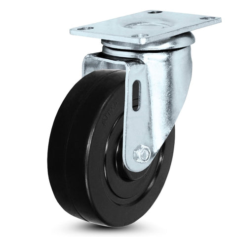 Big Time Heavy Duty 4 Inch Rubber Swivel Caster glides smoothly, featuring solid rubber wheel and metal mounting plate.