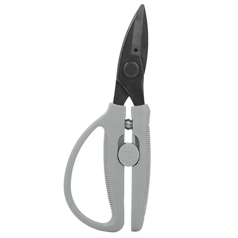 Heavy Duty Sheet Metal Snips And Tin Snips Wire Cutter With Precision Blades and safety lock, gray non-slip grip design.