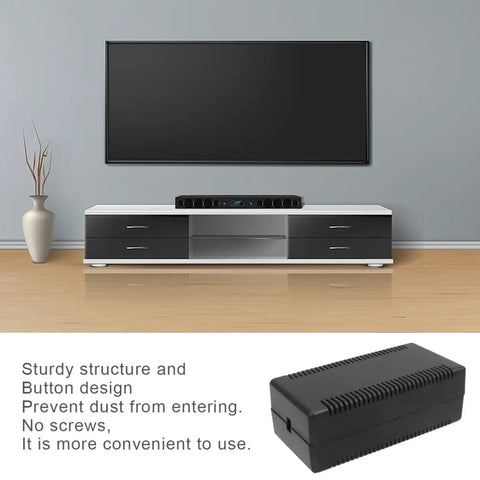 Slick Black Plastic Junction Box Cases For Circuit Boards With Secure Snap Lid Design. Tough Abs Material Electrical Enclosure Without Screws.
