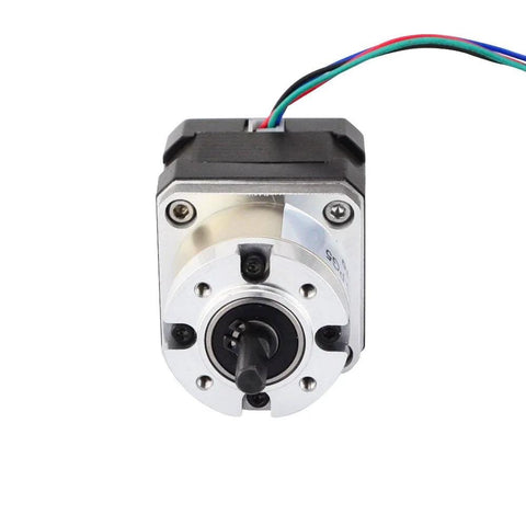 Front view of NEMA 17 stepper motor with 5:1 planetary gearbox and visible wiring