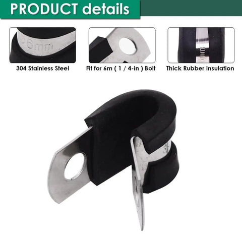 Dang Solid 1/4 Inch 304 Stainless Steel Cable Clamps 100 Pack Heavy Duty with thick rubber insulation for secure cable mounting.