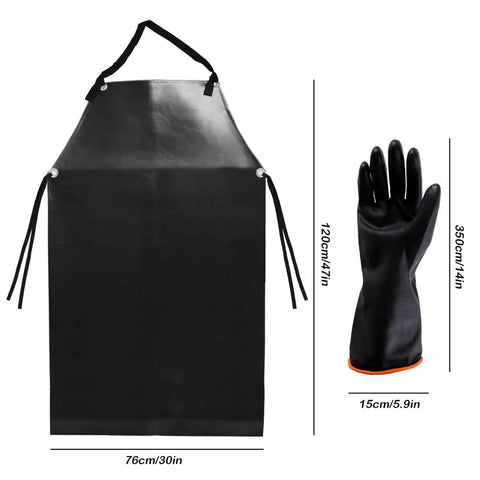 Heavy Duty PU Apron And Latex Gloves Set For Kitchen And Lab Use, Waterproof And Stain Resistant, apron size 47x30in, gloves 14in