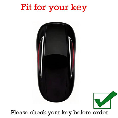 Premium Suede Leather Key Fob Cover For Tesla Model X Hand Crafted Automotive Key Holder Orange Wrap featuring fit check guide.