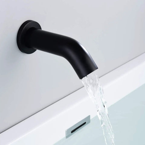 Matte Black Wall Mount Bathtub Faucet With Hand Shower, High Flow Waterfall Spout, Solid Brass Construction, 1/2 Inch NPT Standard Plumbing