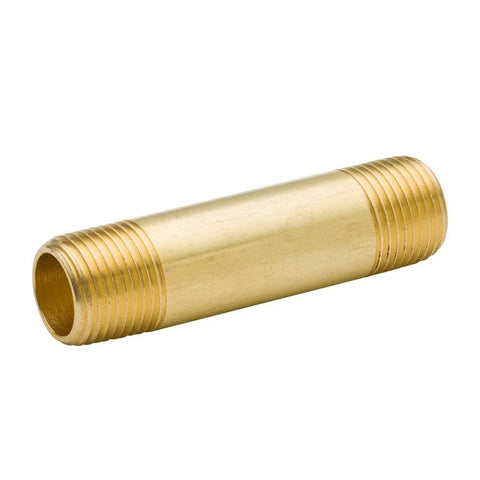 Brass pipe nipple, side view, 1/2 in NPT male x 1/2 in NPT male, 3 in long, pack of 2