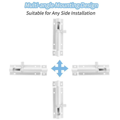 Multi-angle design of Built Tough 3 Inch Barrel Bolt Lock in crisp white, showcasing installation versatility for various setups.